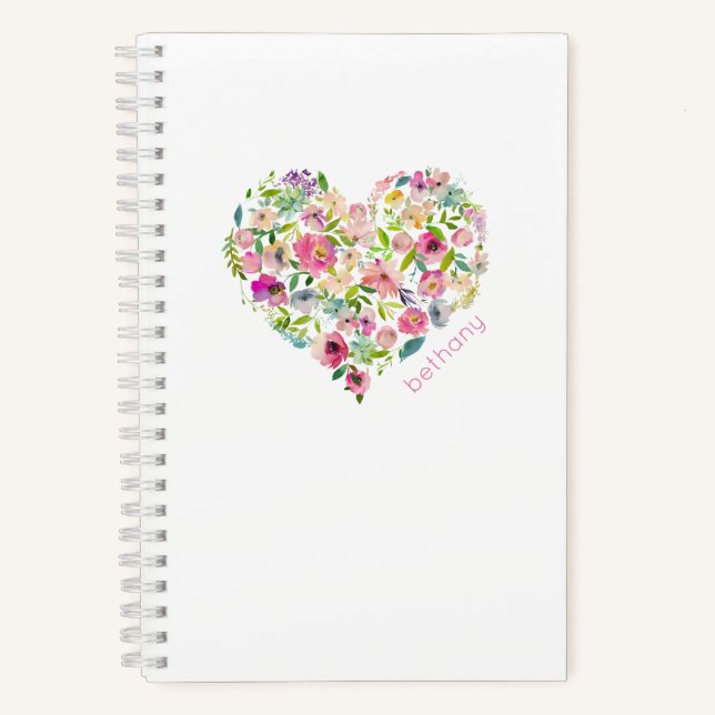 Carnet Fleur Coeur Aquarelle rose Nom Joli Doux (Recto)