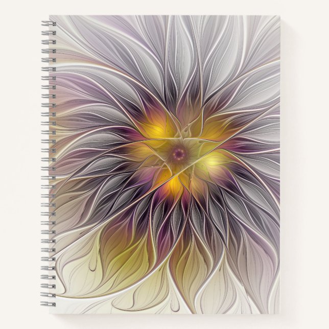 Carnet Fleur colorée lumineuse, fractale moderne abstrait (Devant)