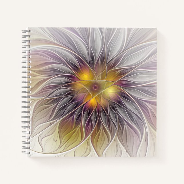 Carnet Fleur colorée lumineuse, fractale moderne abstrait (Devant)