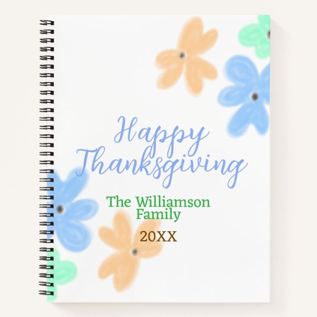 Carnet Fleur d'aquarelle bleu orange vert hiverMerci (Devant)