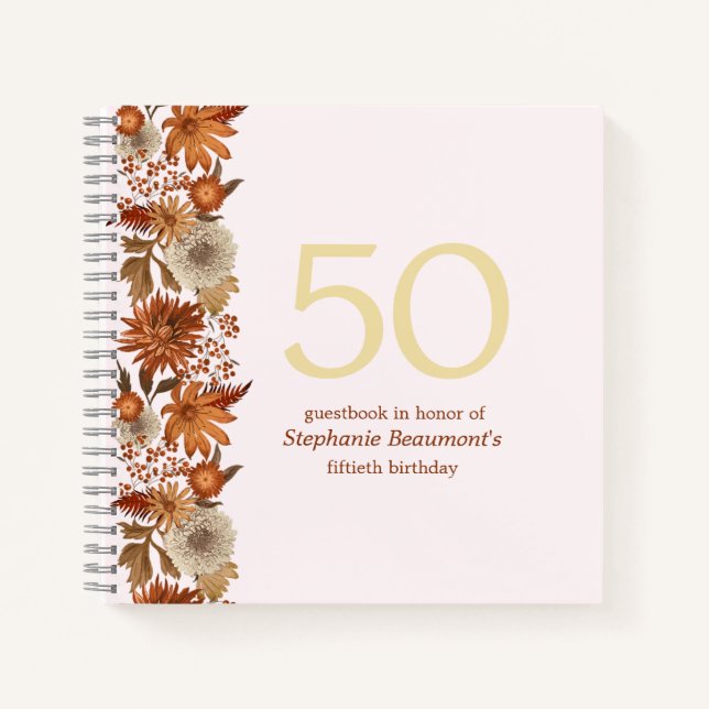 Carnet Fleur d'automne de la femme surprise 50e anniversa (Devant)