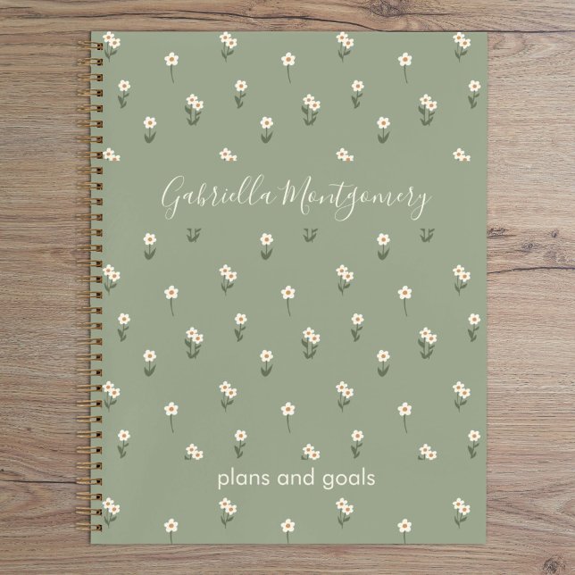 Carnet Fleur de Boho Floral Ditsy Texte de Nom Vert Sauge (Créateur téléchargé)