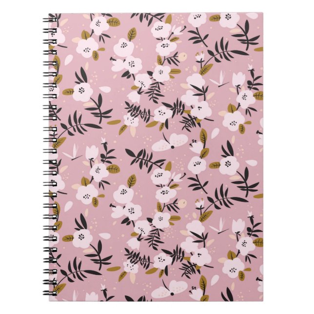 Carnet Fleur de cerisier de printemps tendre sur rose  (Devant)