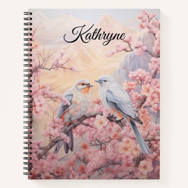 Carnet Fleur de cerisier personnalisée avec oiseau  (Devant)