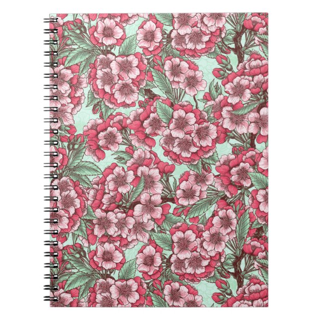 Carnet Fleur de cerisier rose et menthe (Devant)