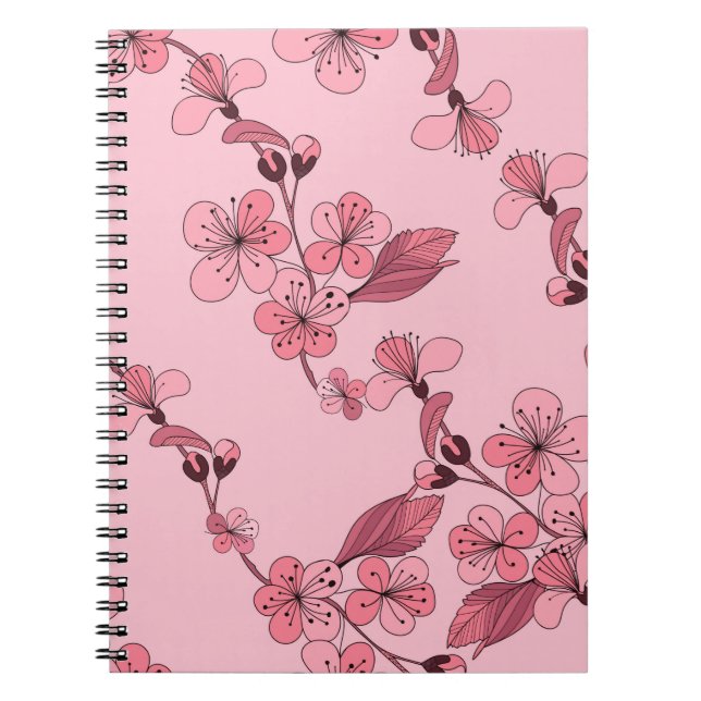 Carnet Fleur de cerisier rose sur arrière - plan blanc. (Devant)