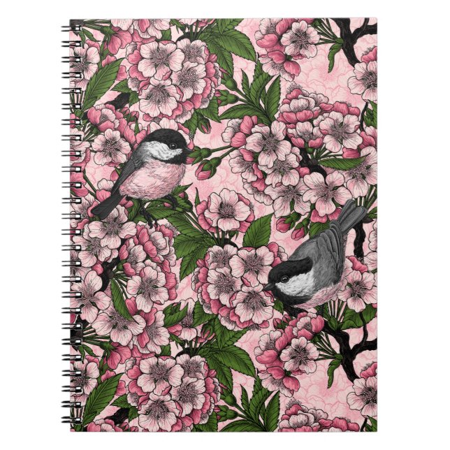 Carnet Fleur de cerisiers et poulets roses (Devant)