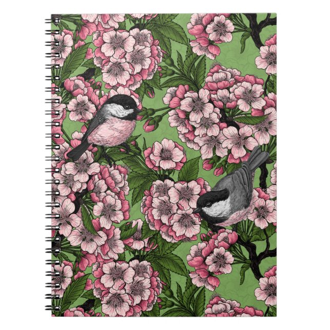 Carnet Fleur de cerisiers et poulets verts (Devant)