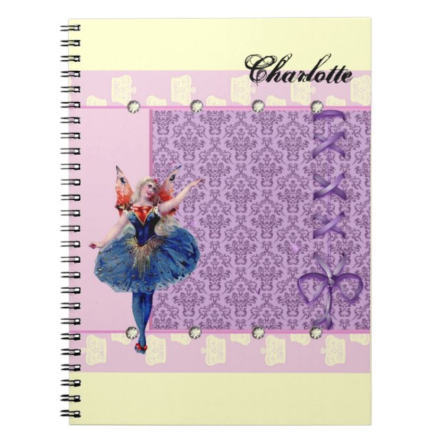 Carnet Fleur de coeur vintage ballerine bleu rose (Devant)
