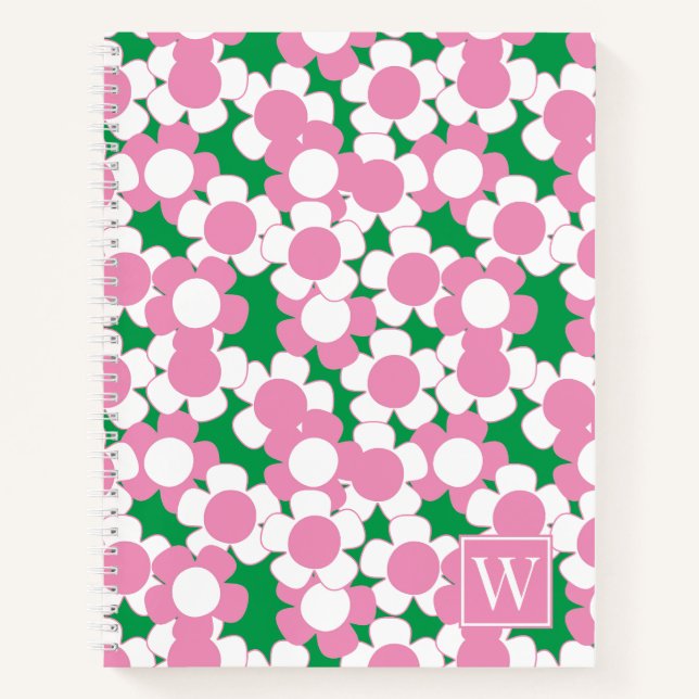Carnet Fleur de Daisy Prépa – Monogramme Rose & Vert (Devant)