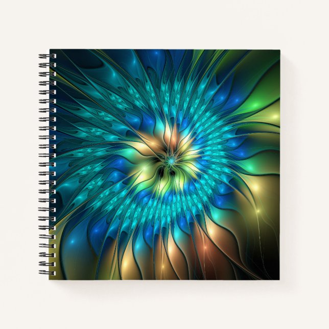 Carnet Fleur de fantaisie lumineuse, fractale abstraite c (Devant)