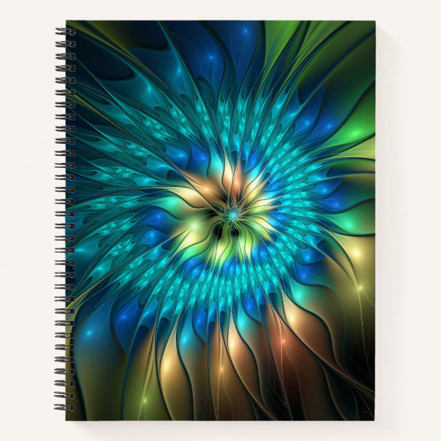Carnet Fleur de fantaisie lumineuse, fractale abstraite c (Devant)