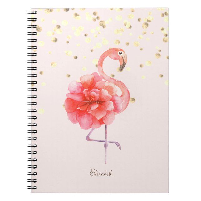 Carnet Fleur de Flamingo Rose, Confettis Dorés (Devant)