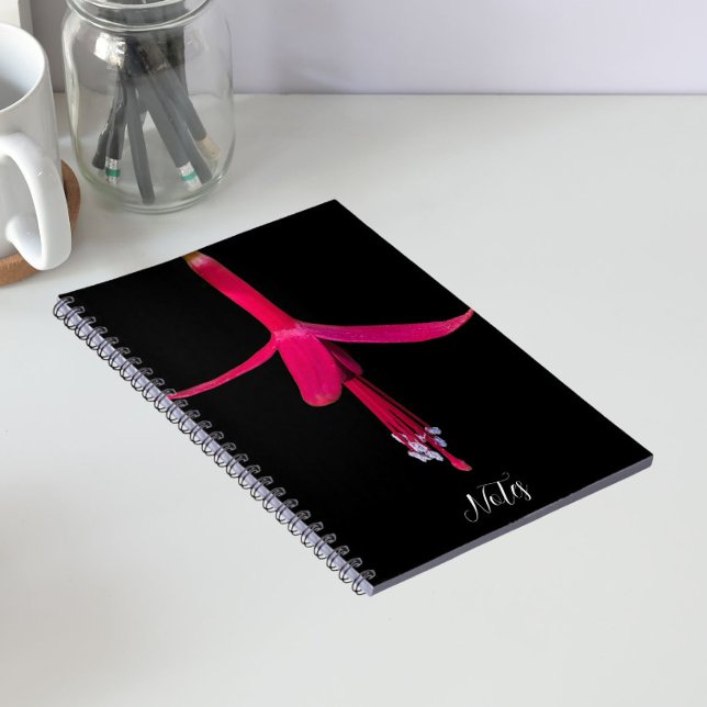 Carnet Fleur de Fuchsia rose vif sur fond noir (In Situ)