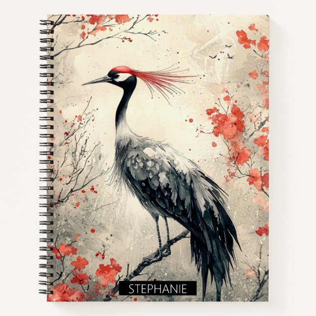 Carnet Fleur de Grue Rouge Lavis d'Encre (1) (Devant)