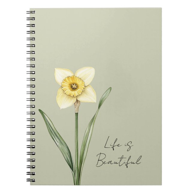 Carnet Fleur de jonquille verte blanche jaune (Devant)