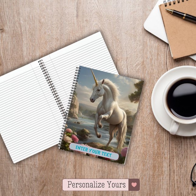 Carnet Fleur de Licorne Blanche Personnalisée Ruisseau (Personalized White Unicorn Flower Stream Notebook)
