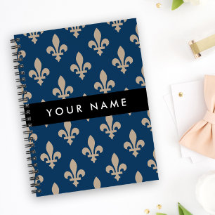 Carnet Fleur de Lis, Beige sur Bleu Nuit, Royal, Votre No