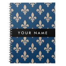 Fleur de Lis, Beige sur Bleu Nuit, Royal, Votre No