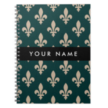 Fleur de Lis, Beige sur Vert, Royal, Votre Nom