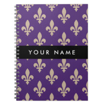 Fleur de Lis, Beige sur Violet, Royal, Votre Nom