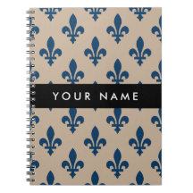 Fleur de Lis, Bleu Marine sur Beige, Royal, Votre