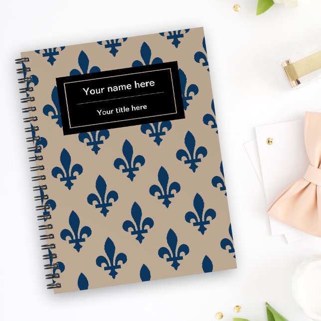 Carnet Fleur de Lis Motif, Français, Royal, Bleu marine (Créateur téléchargé)