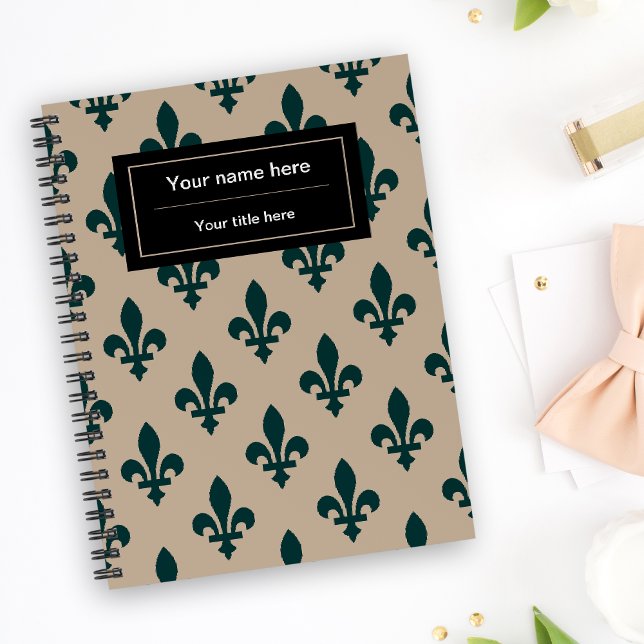 Carnet Fleur de Lis Motif, Français, Royal, Vert (Créateur téléchargé)
