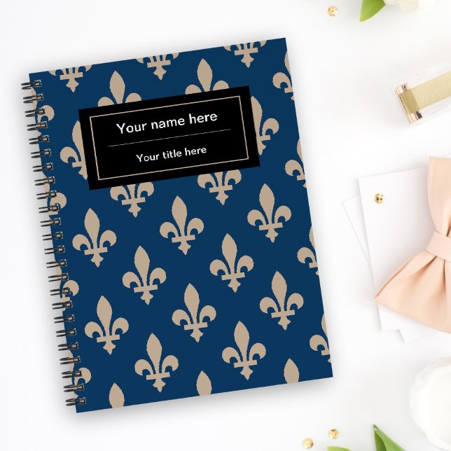 Carnet Fleur de Lis Motif, française, royale, crème, bleu (Créateur téléchargé)