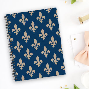 Carnet Fleur de Lis Motif, Royal French, Crème sur Blue