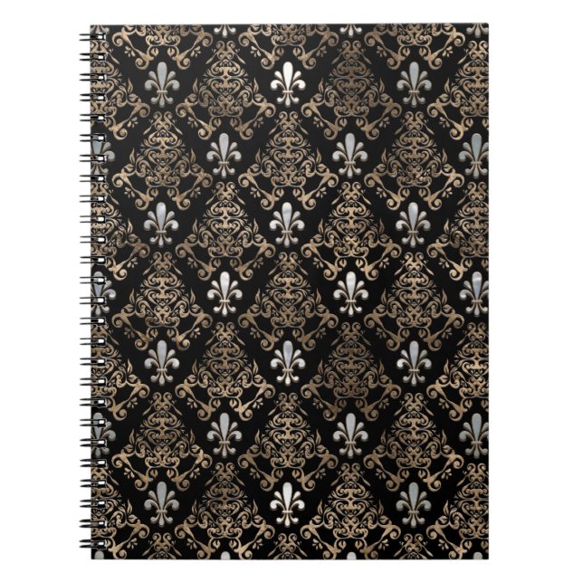 Carnet Fleur-de-lis pattern pearl and gold (Devant)