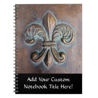 Carnet Fleur De Lis, Revêtement De Cuivre Âgé Imprimé
