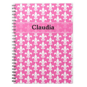 Carnet Fleur de Lis rose blanc et chaud Motif