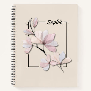 Carnet Fleur de Magnolia à l'aquarelle personnalisée
