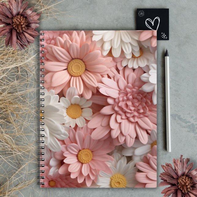 Carnet Fleur de marguerite 3D rose et blanche (Créateur téléchargé)