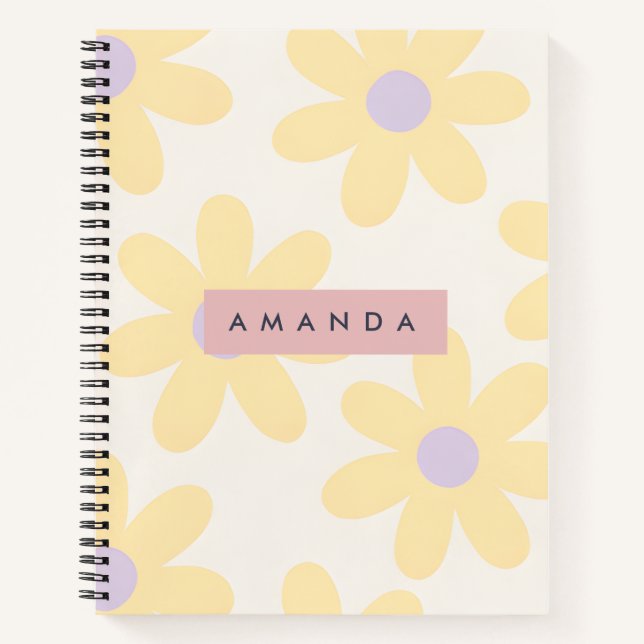Carnet Fleur de Marguerite Jaune Rétro Personnalisée (Devant)