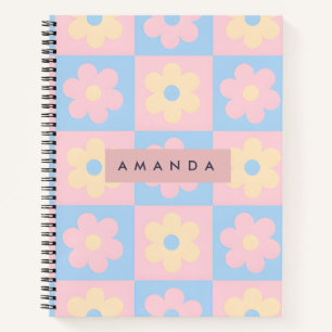 Carnet Fleur de Marguerite Rétro Rose Pâle Bleu Personnal
