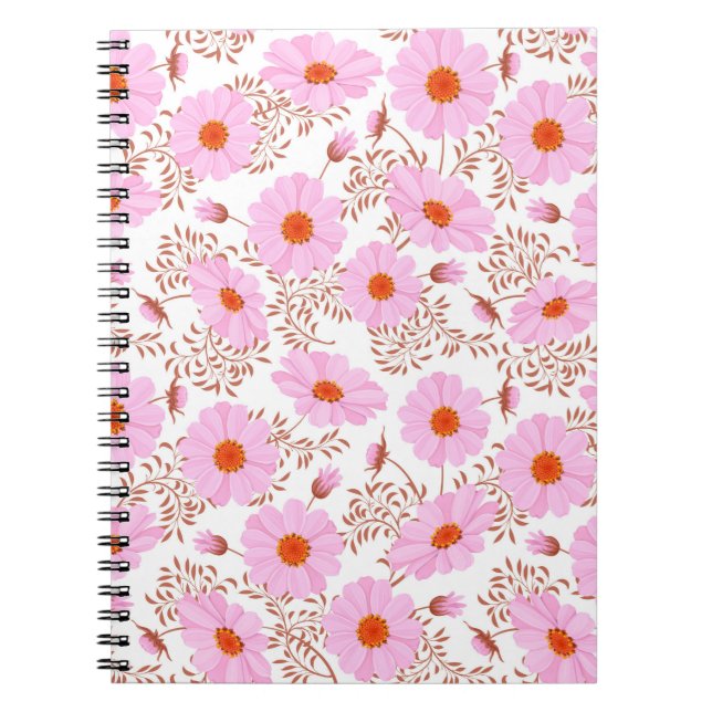 Carnet Fleur de marguerite rose vintage sur blanc (Devant)