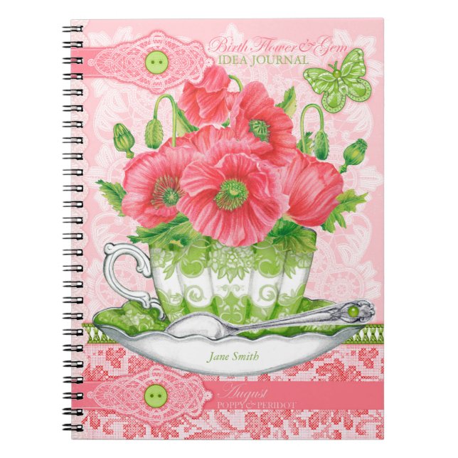 Carnet Fleur de naissance et Gem August Lace (Devant)