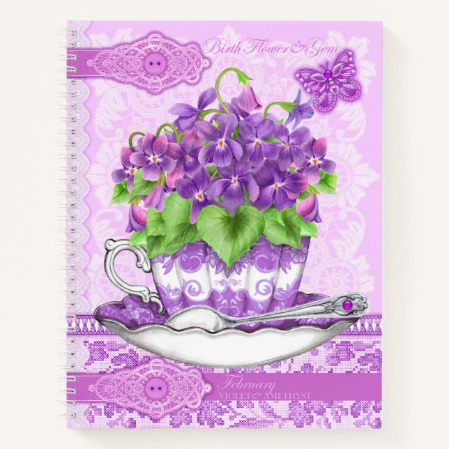 Carnet Fleur de naissance et Gem Février Lace Grand (Devant)