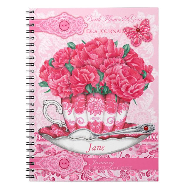 Carnet Fleur de naissance et Gem Janvier dentelle (Devant)