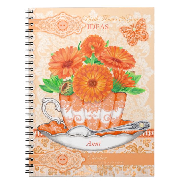 Carnet Fleur de naissance et Gem Octobre dentelle (Devant)