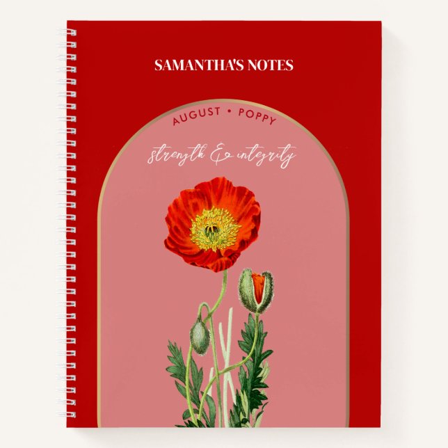 Carnet Fleur de naissance personnalisée Mois août Poppy (Devant)