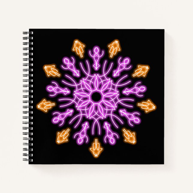 Carnet Fleur de néon rose et orange (Devant)