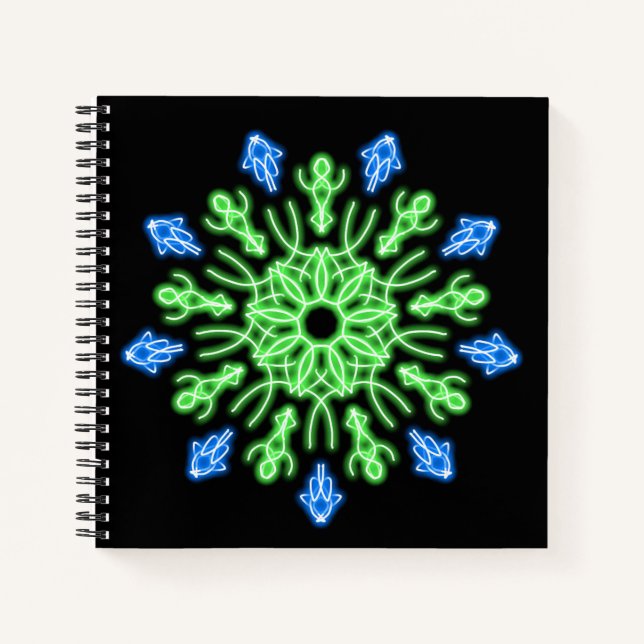 Carnet Fleur de néon vert et bleu (Devant)