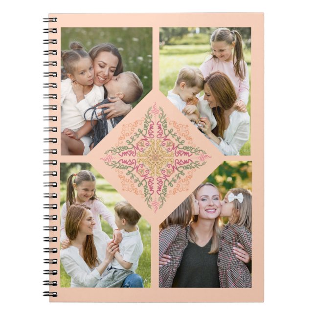 Carnet Fleur de pêche douce Script kaléidoscopique Meille (Devant)