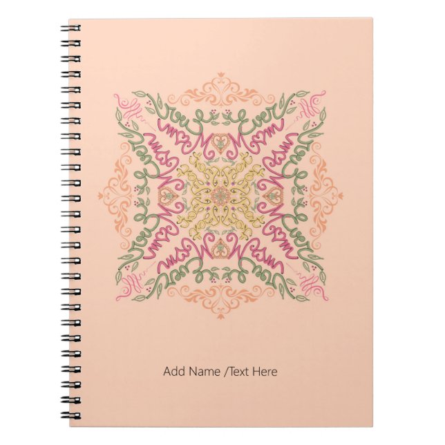 Carnet Fleur de pêche douce Script kaléidoscopique Meille (Devant)