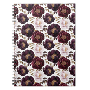 Carnet fleur de pivoines bordeaux avec parties scintillan