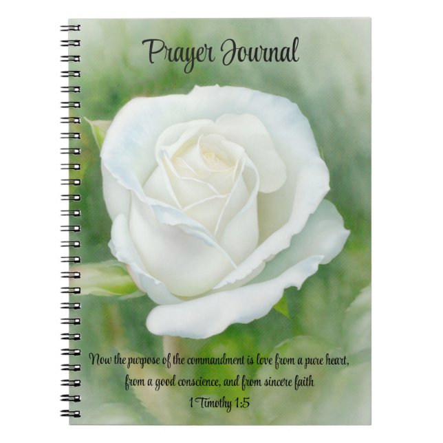Carnet Fleur de rose blanche pure Foi Bible Verse Prière (Devant)