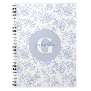 Carnet Fleur de toile botanique vintage bleu blanc monogr